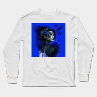 BLUE GIRL IN ARTIFICIAL LANDSCAPE IMAGINATION ECOPOP ART Long Sleeve T-Shirt